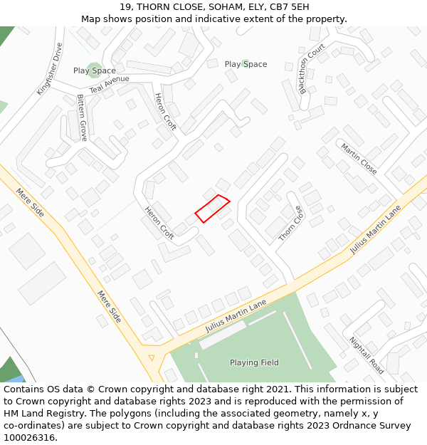 19, THORN CLOSE, SOHAM, ELY, CB7 5EH: Location map and indicative extent of plot