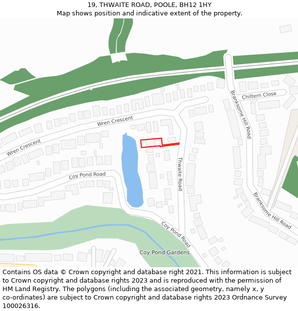 19, THWAITE ROAD, POOLE, BH12 1HY: Location map and indicative extent of plot