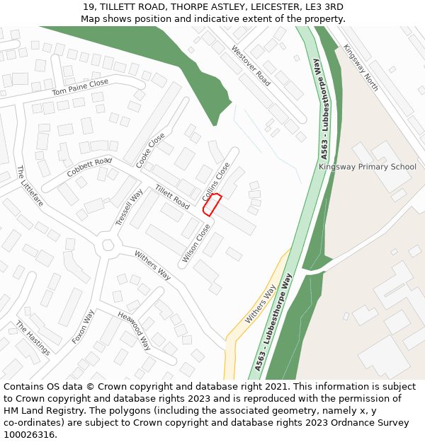 19, TILLETT ROAD, THORPE ASTLEY, LEICESTER, LE3 3RD: Location map and indicative extent of plot