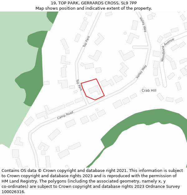 19, TOP PARK, GERRARDS CROSS, SL9 7PP: Location map and indicative extent of plot