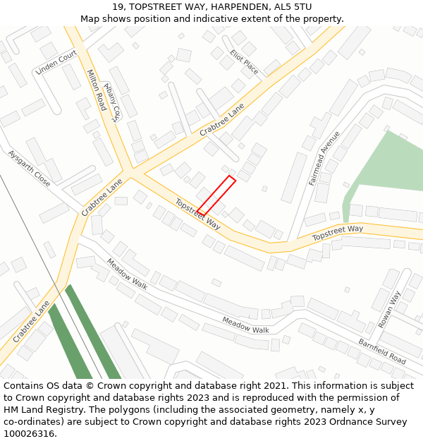 19, TOPSTREET WAY, HARPENDEN, AL5 5TU: Location map and indicative extent of plot