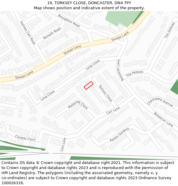 19, TORKSEY CLOSE, DONCASTER, DN4 7PY: Location map and indicative extent of plot