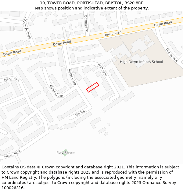 19, TOWER ROAD, PORTISHEAD, BRISTOL, BS20 8RE: Location map and indicative extent of plot