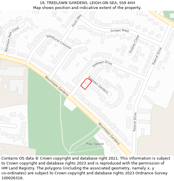 19, TREELAWN GARDENS, LEIGH-ON-SEA, SS9 4AH: Location map and indicative extent of plot