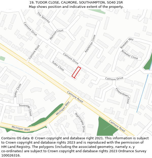 19, TUDOR CLOSE, CALMORE, SOUTHAMPTON, SO40 2SR: Location map and indicative extent of plot