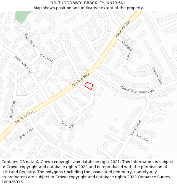 19, TUDOR WAY, BRACKLEY, NN13 6NH: Location map and indicative extent of plot