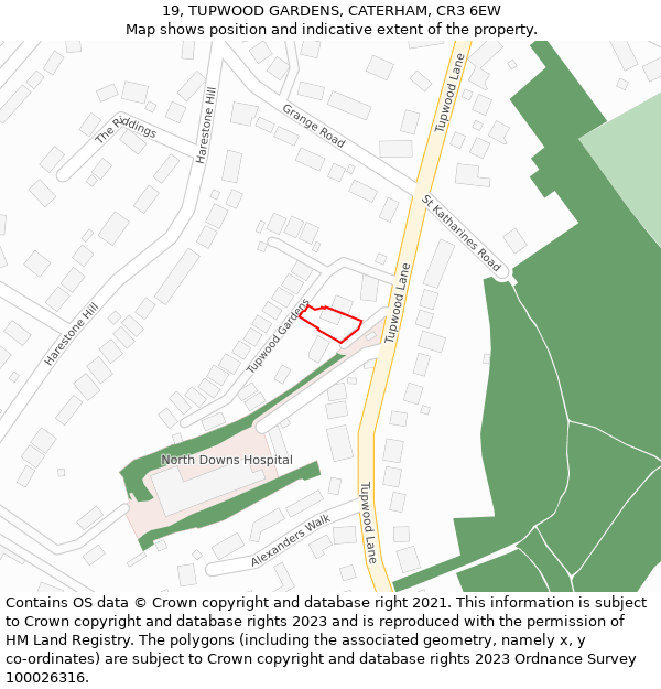 19, TUPWOOD GARDENS, CATERHAM, CR3 6EW: Location map and indicative extent of plot