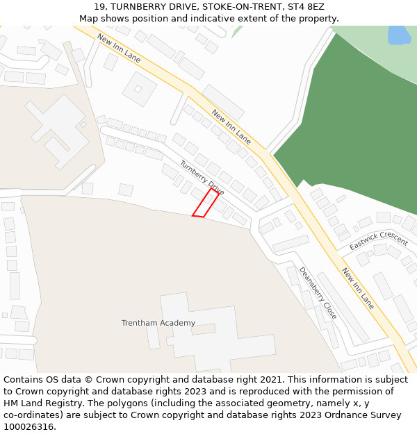 19, TURNBERRY DRIVE, STOKE-ON-TRENT, ST4 8EZ: Location map and indicative extent of plot