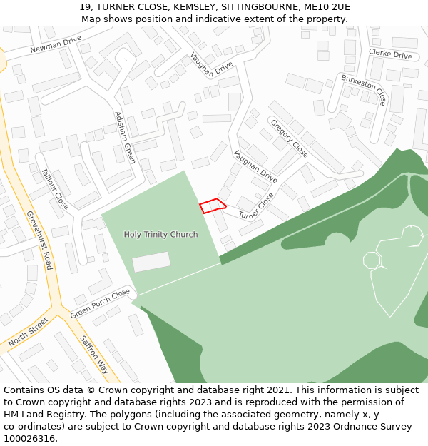 19, TURNER CLOSE, KEMSLEY, SITTINGBOURNE, ME10 2UE: Location map and indicative extent of plot