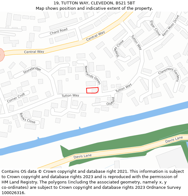 19, TUTTON WAY, CLEVEDON, BS21 5BT: Location map and indicative extent of plot