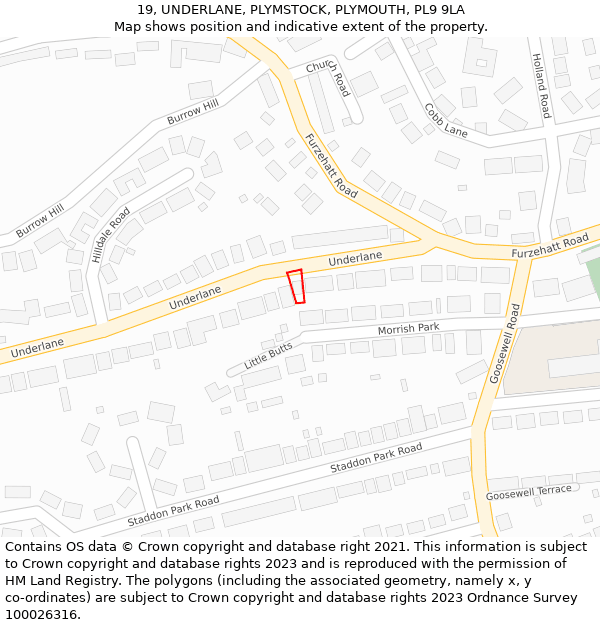 19, UNDERLANE, PLYMSTOCK, PLYMOUTH, PL9 9LA: Location map and indicative extent of plot