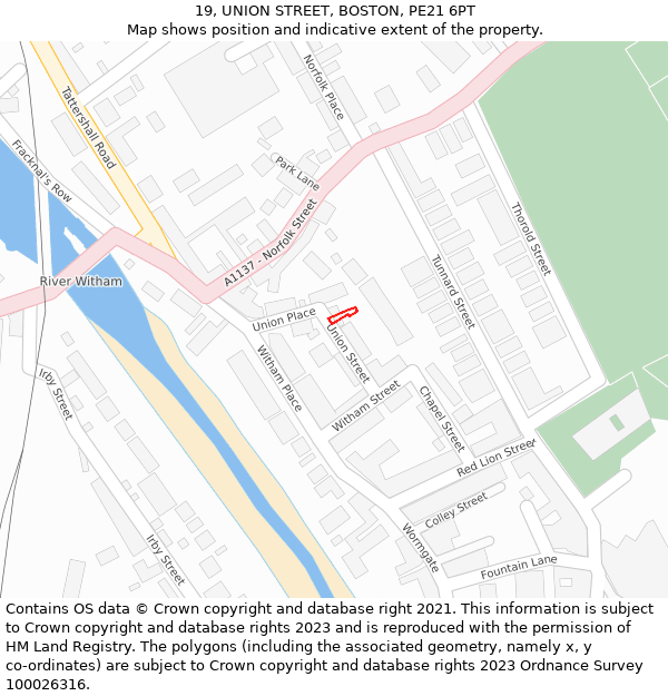 19, UNION STREET, BOSTON, PE21 6PT: Location map and indicative extent of plot