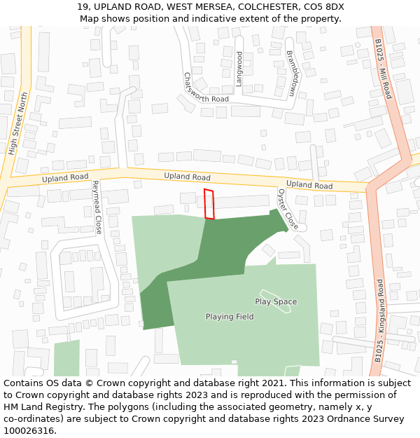 19, UPLAND ROAD, WEST MERSEA, COLCHESTER, CO5 8DX: Location map and indicative extent of plot