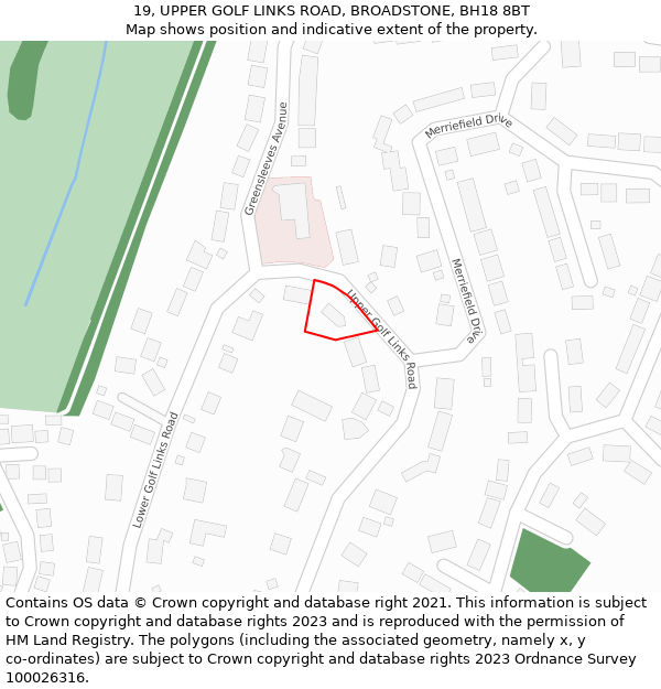 19, UPPER GOLF LINKS ROAD, BROADSTONE, BH18 8BT: Location map and indicative extent of plot