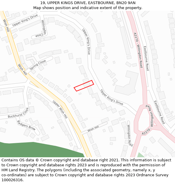 19, UPPER KINGS DRIVE, EASTBOURNE, BN20 9AN: Location map and indicative extent of plot
