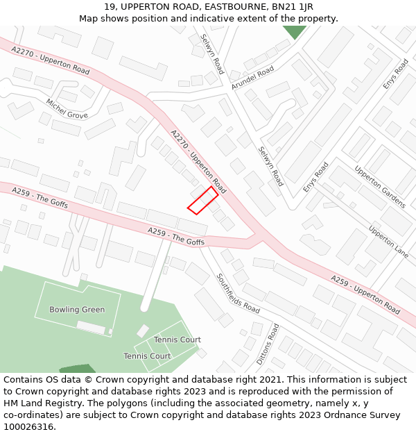 19, UPPERTON ROAD, EASTBOURNE, BN21 1JR: Location map and indicative extent of plot