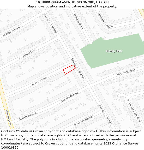 19, UPPINGHAM AVENUE, STANMORE, HA7 2JH: Location map and indicative extent of plot