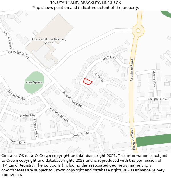 19, UTAH LANE, BRACKLEY, NN13 6GX: Location map and indicative extent of plot