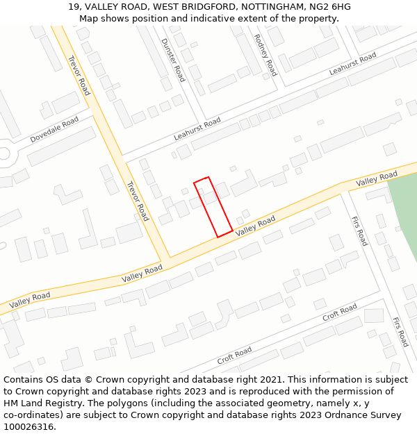 19, VALLEY ROAD, WEST BRIDGFORD, NOTTINGHAM, NG2 6HG: Location map and indicative extent of plot