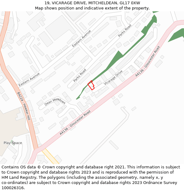 19, VICARAGE DRIVE, MITCHELDEAN, GL17 0XW: Location map and indicative extent of plot