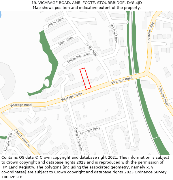 19, VICARAGE ROAD, AMBLECOTE, STOURBRIDGE, DY8 4JD: Location map and indicative extent of plot