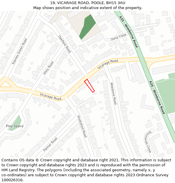 19, VICARAGE ROAD, POOLE, BH15 3AU: Location map and indicative extent of plot