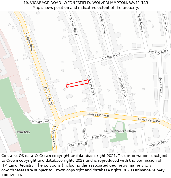 19, VICARAGE ROAD, WEDNESFIELD, WOLVERHAMPTON, WV11 1SB: Location map and indicative extent of plot
