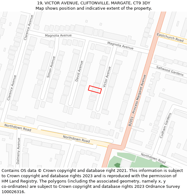 19, VICTOR AVENUE, CLIFTONVILLE, MARGATE, CT9 3DY: Location map and indicative extent of plot