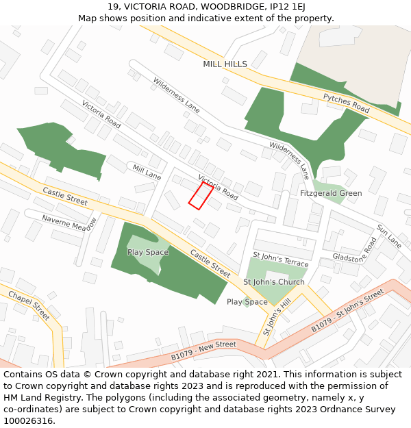 19, VICTORIA ROAD, WOODBRIDGE, IP12 1EJ: Location map and indicative extent of plot