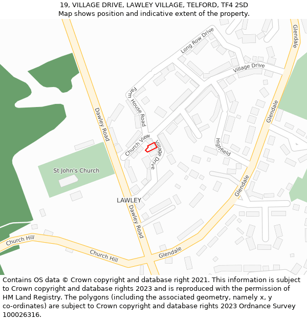 19, VILLAGE DRIVE, LAWLEY VILLAGE, TELFORD, TF4 2SD: Location map and indicative extent of plot
