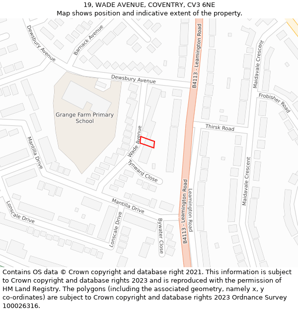 19, WADE AVENUE, COVENTRY, CV3 6NE: Location map and indicative extent of plot