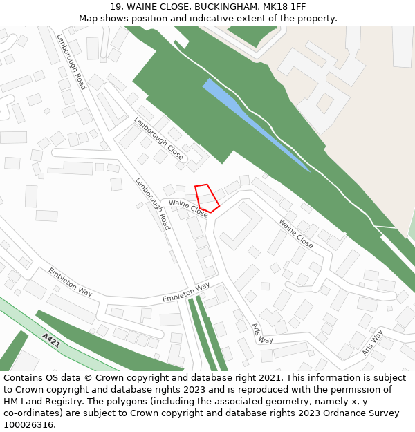 19, WAINE CLOSE, BUCKINGHAM, MK18 1FF: Location map and indicative extent of plot