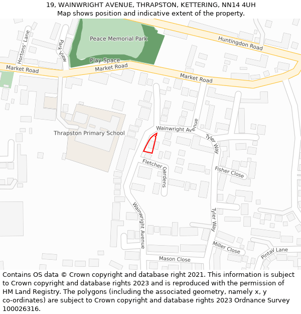 19, WAINWRIGHT AVENUE, THRAPSTON, KETTERING, NN14 4UH: Location map and indicative extent of plot