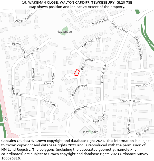 19, WAKEMAN CLOSE, WALTON CARDIFF, TEWKESBURY, GL20 7SE: Location map and indicative extent of plot