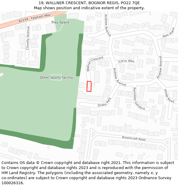 19, WALLNER CRESCENT, BOGNOR REGIS, PO22 7QE: Location map and indicative extent of plot