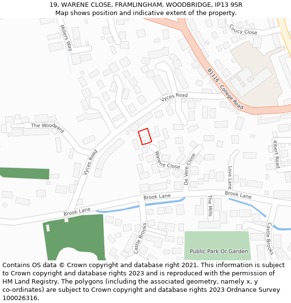 19, WARENE CLOSE, FRAMLINGHAM, WOODBRIDGE, IP13 9SR: Location map and indicative extent of plot