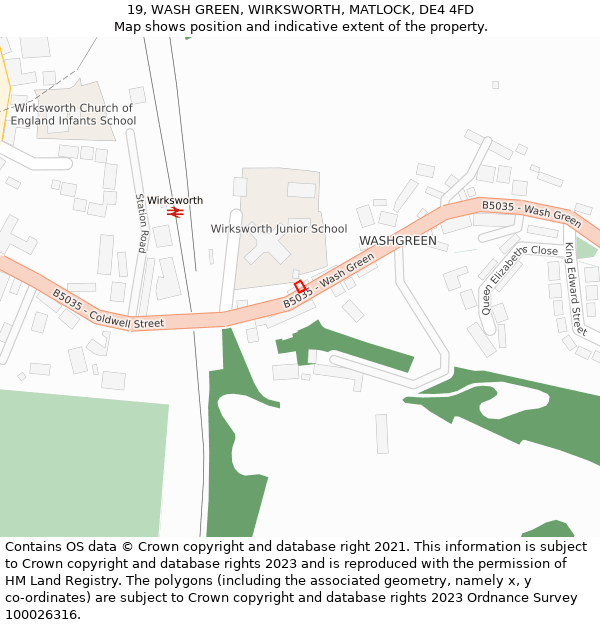 19, WASH GREEN, WIRKSWORTH, MATLOCK, DE4 4FD: Location map and indicative extent of plot