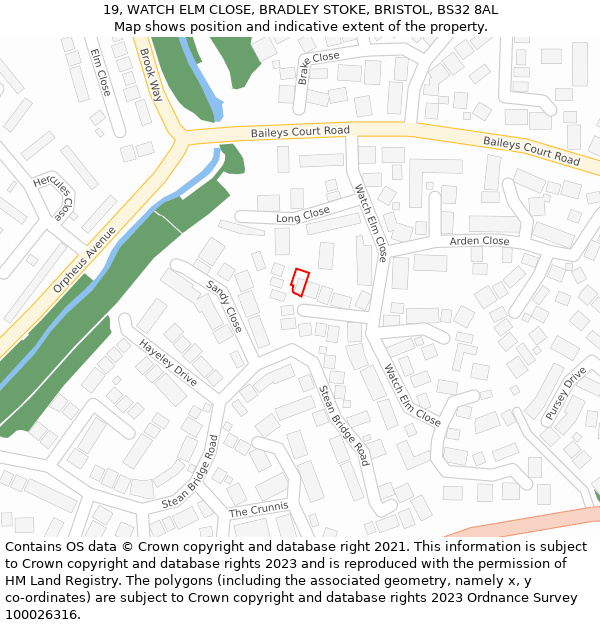 19, WATCH ELM CLOSE, BRADLEY STOKE, BRISTOL, BS32 8AL: Location map and indicative extent of plot