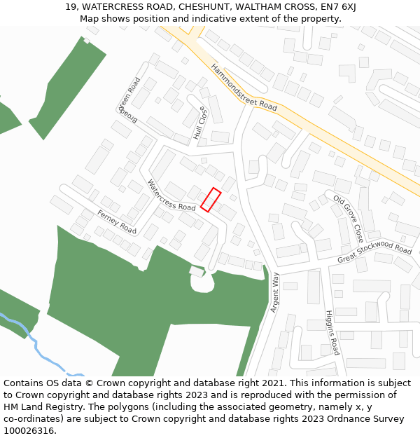 19, WATERCRESS ROAD, CHESHUNT, WALTHAM CROSS, EN7 6XJ: Location map and indicative extent of plot