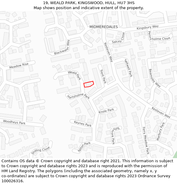 19, WEALD PARK, KINGSWOOD, HULL, HU7 3HS: Location map and indicative extent of plot