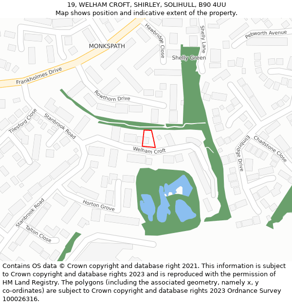 19, WELHAM CROFT, SHIRLEY, SOLIHULL, B90 4UU: Location map and indicative extent of plot