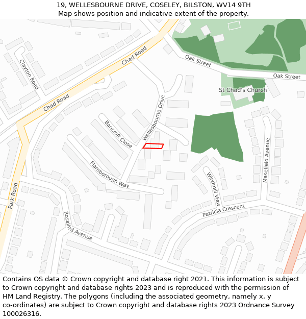 19, WELLESBOURNE DRIVE, COSELEY, BILSTON, WV14 9TH: Location map and indicative extent of plot