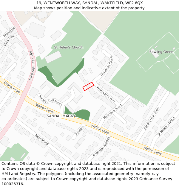 19, WENTWORTH WAY, SANDAL, WAKEFIELD, WF2 6QX: Location map and indicative extent of plot