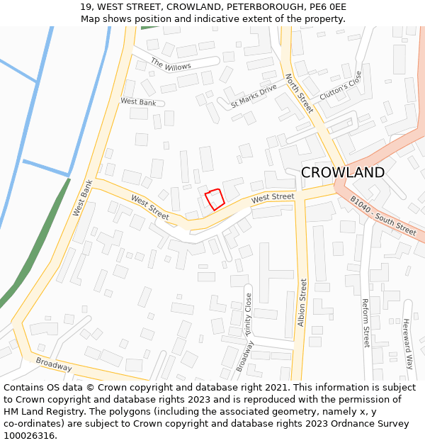 19, WEST STREET, CROWLAND, PETERBOROUGH, PE6 0EE: Location map and indicative extent of plot