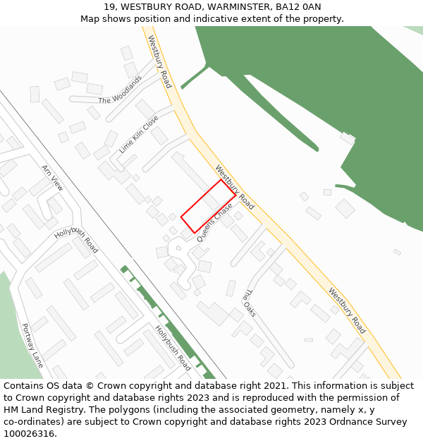 19, WESTBURY ROAD, WARMINSTER, BA12 0AN: Location map and indicative extent of plot