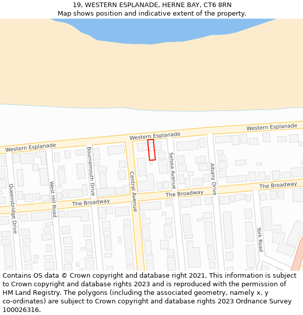 19, WESTERN ESPLANADE, HERNE BAY, CT6 8RN: Location map and indicative extent of plot