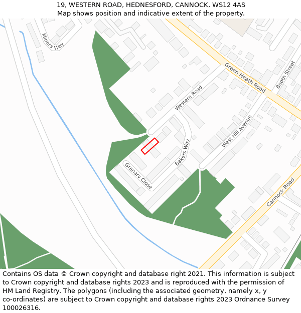19, WESTERN ROAD, HEDNESFORD, CANNOCK, WS12 4AS: Location map and indicative extent of plot