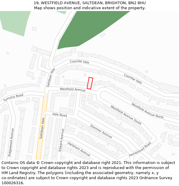 19, WESTFIELD AVENUE, SALTDEAN, BRIGHTON, BN2 8HU: Location map and indicative extent of plot