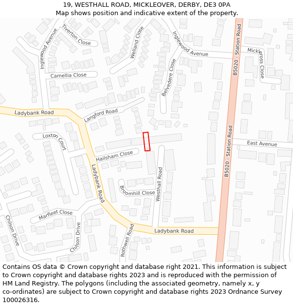 19, WESTHALL ROAD, MICKLEOVER, DERBY, DE3 0PA: Location map and indicative extent of plot