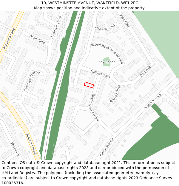 19, WESTMINSTER AVENUE, WAKEFIELD, WF1 2EG: Location map and indicative extent of plot